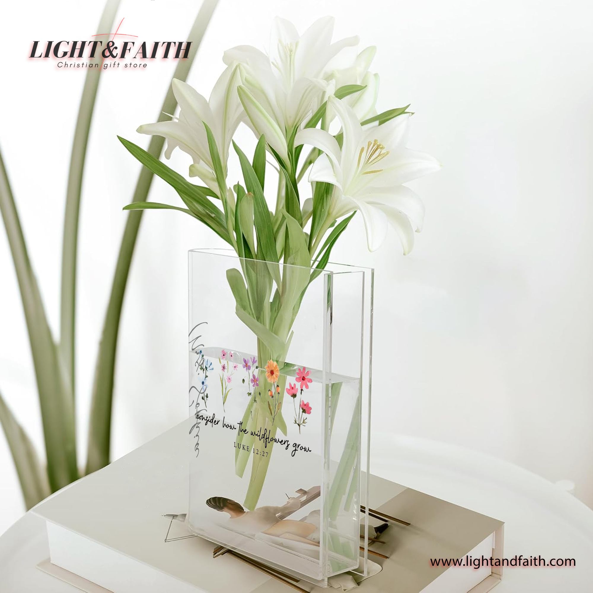 Consider How The Wildflower Grow Book Vase, Luke 12:27, Christian Book Vase, Faith Book Vase, Bible Verse Book Shaped Flower Vase
